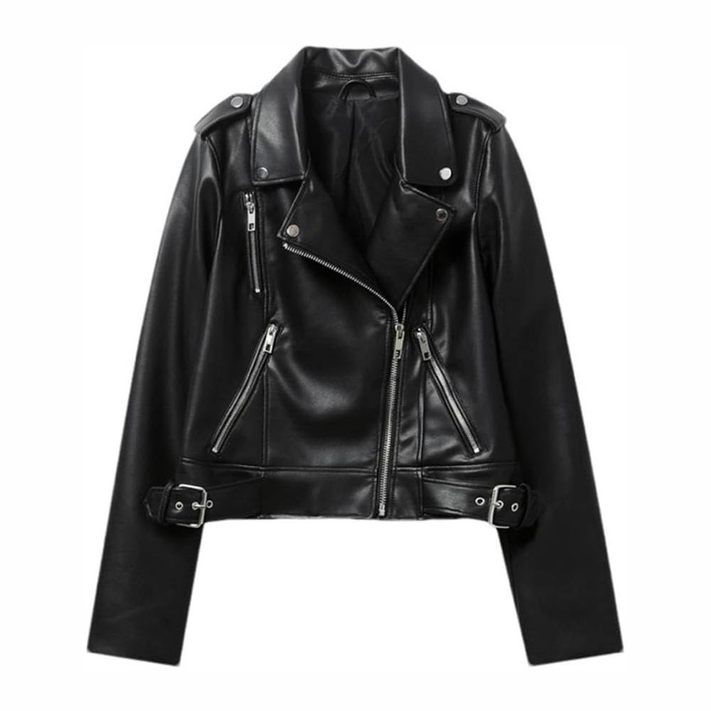 Zara Black Faux Leather Moto Jacket XS Asymmetrical Zip ✨